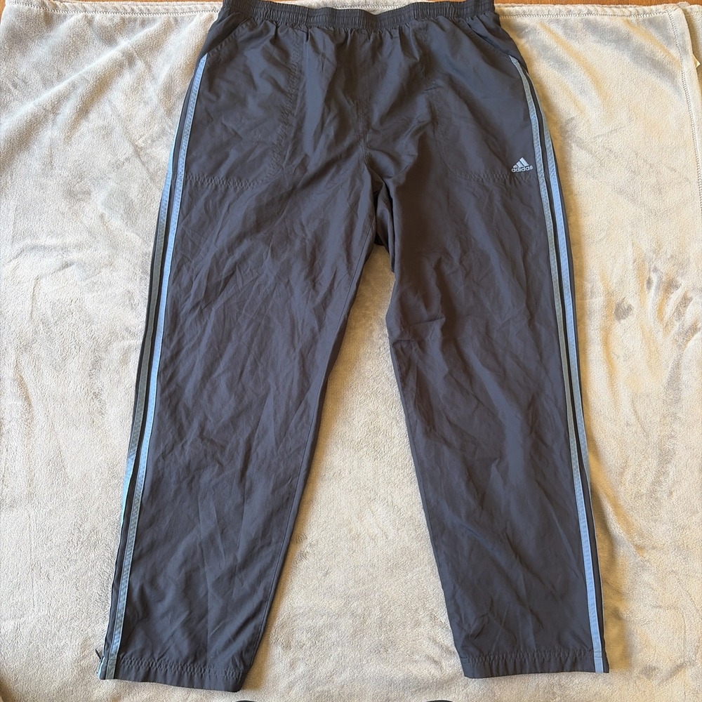 Adidas Climaproof Track Pants Mens Large Black Gray 3 Stripe Windbreaker
